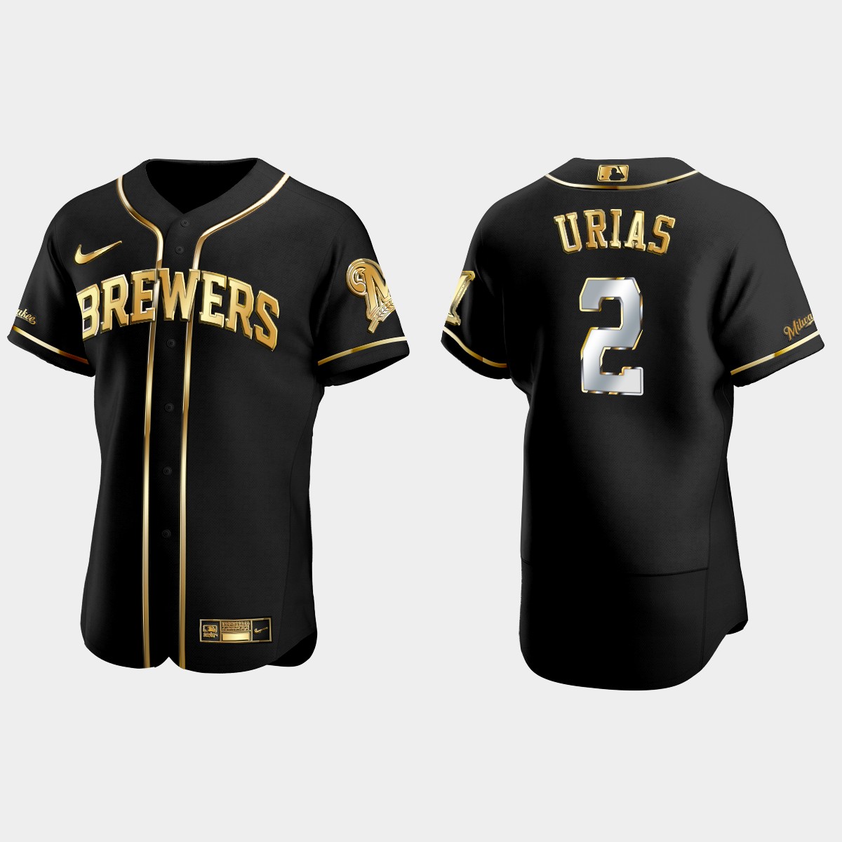 Milwaukee Brewers #2 Luis Urias Gold Edition Jersey - Black