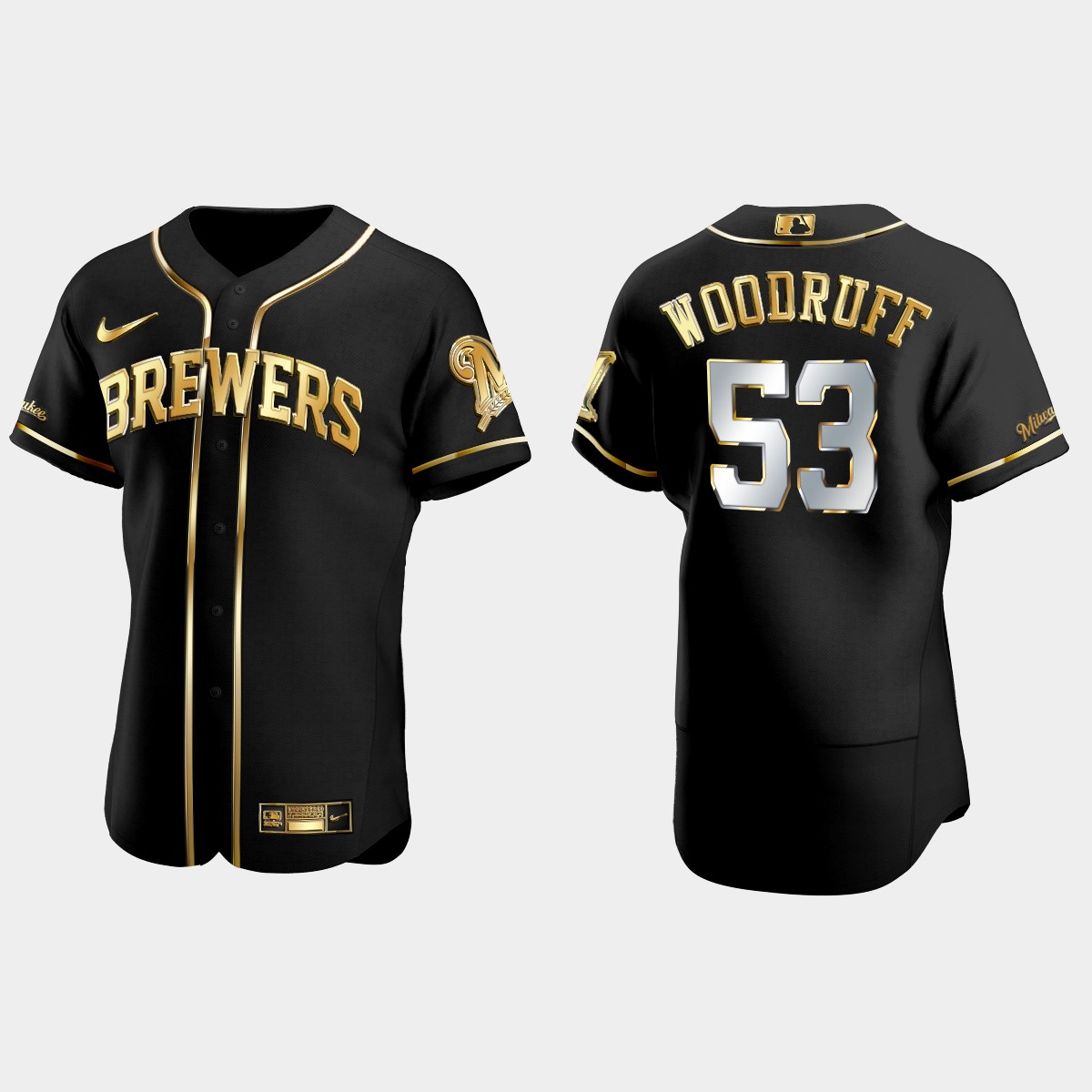 Milwaukee Brewers #53 Brandon Woodruff Gold Edition Jersey - Black