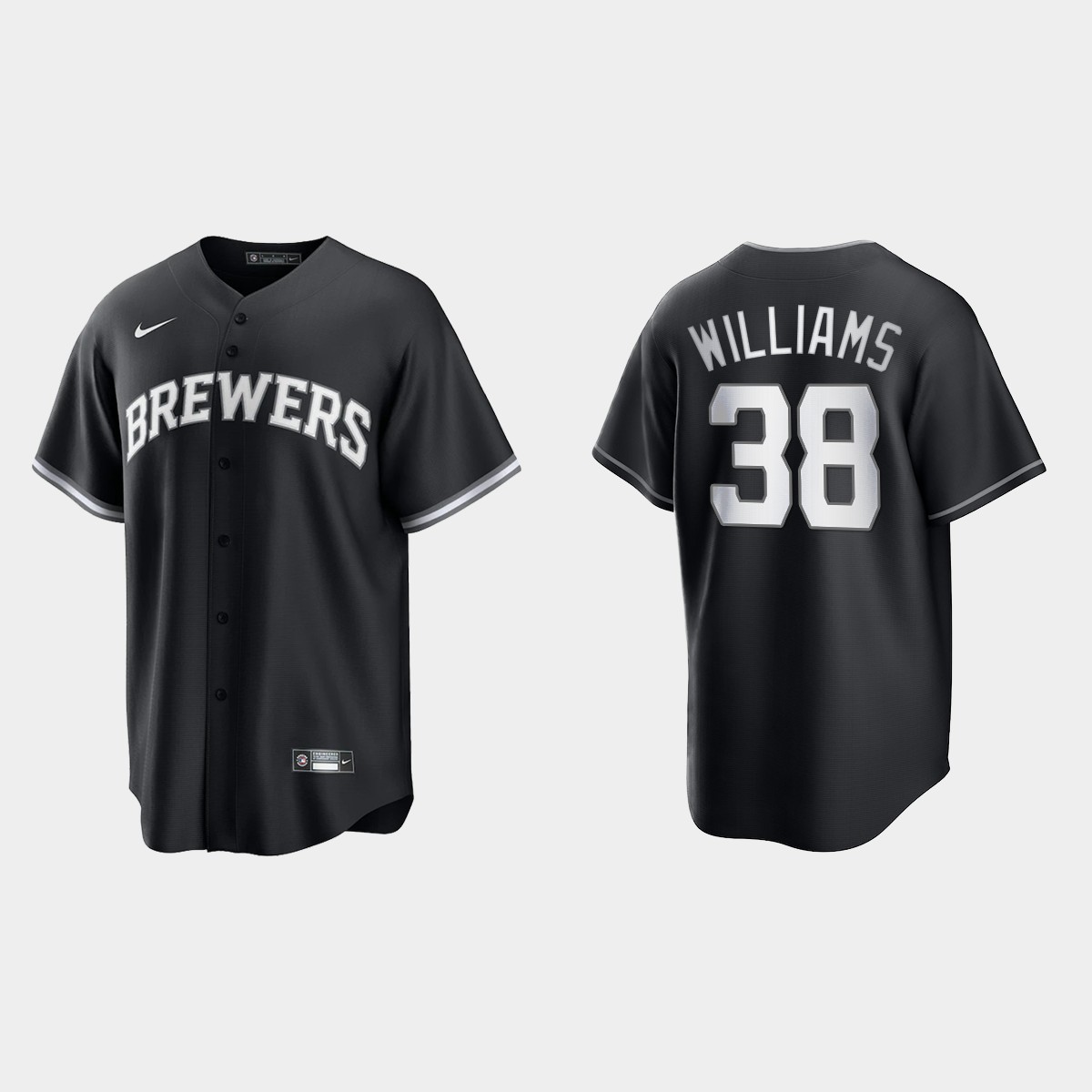 Milwaukee Brewers Devin Williams 2021 All Black Fashion Jersey - Black White