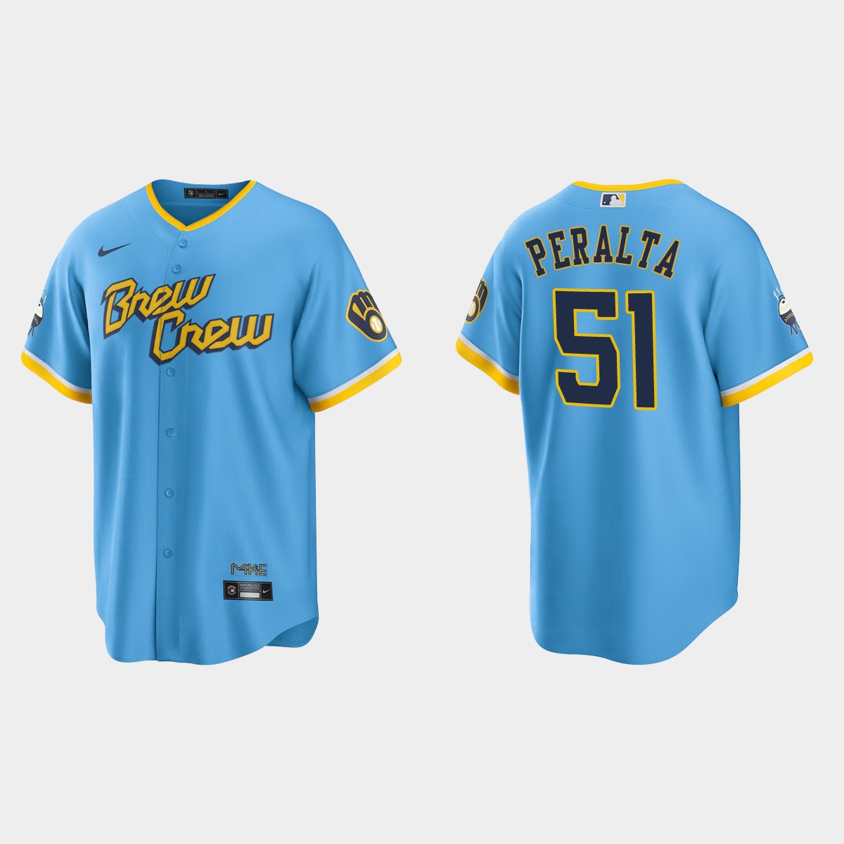 Milwaukee Brewers Freddy Peralta 2022 City Connect Jersey - Powder Blue