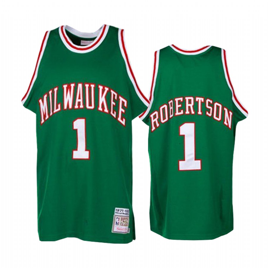 Milwaukee Bucks #1 Oscar Robertson Green Hardwood Classics Men's Jersey