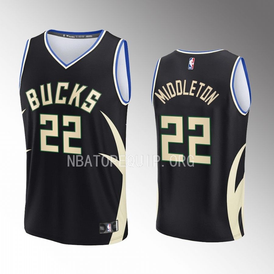 Milwaukee Bucks #22 Khris Middleton Statement Edition Jersey 2022-23 Fast Break  Black