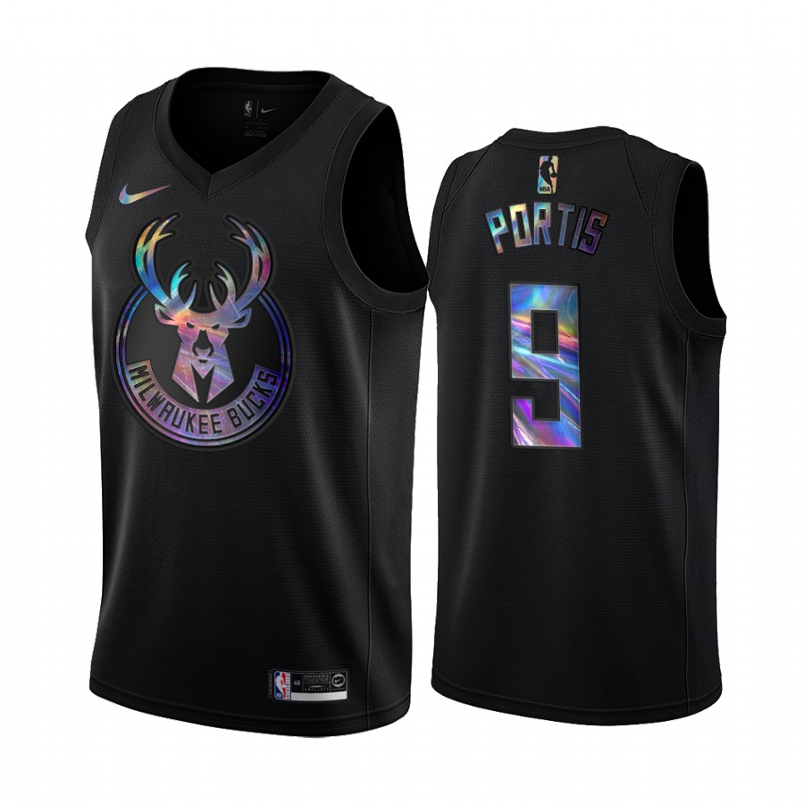 Milwaukee Bucks Bobby Portis #9 Jersey Iridescent Holographic Black Limited Edition