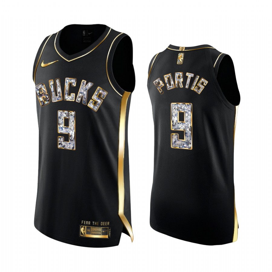 Milwaukee Bucks Bobby Portis Black Golden Diamond Edition Jersey 2022 NBA Playoffs #9