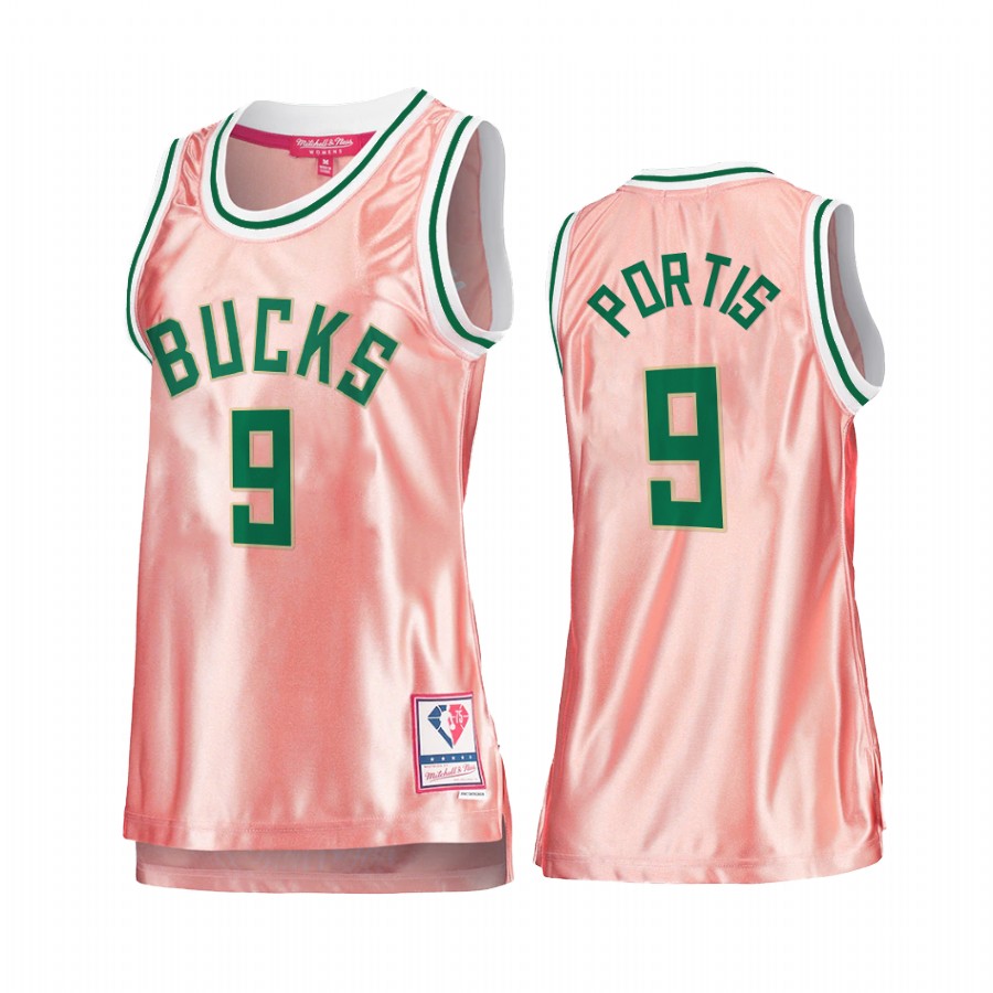 Milwaukee Bucks Bobby Portis Rose Gold Pink 75th Anniversary Women's Jersey #9
