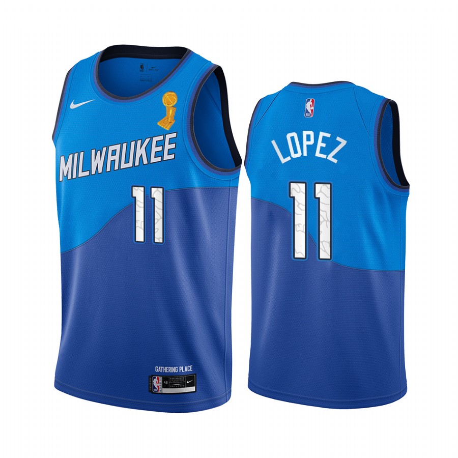 Milwaukee Bucks Brook Lopez 2021 NBA Finals Champions Jersey Blue City Edition #11