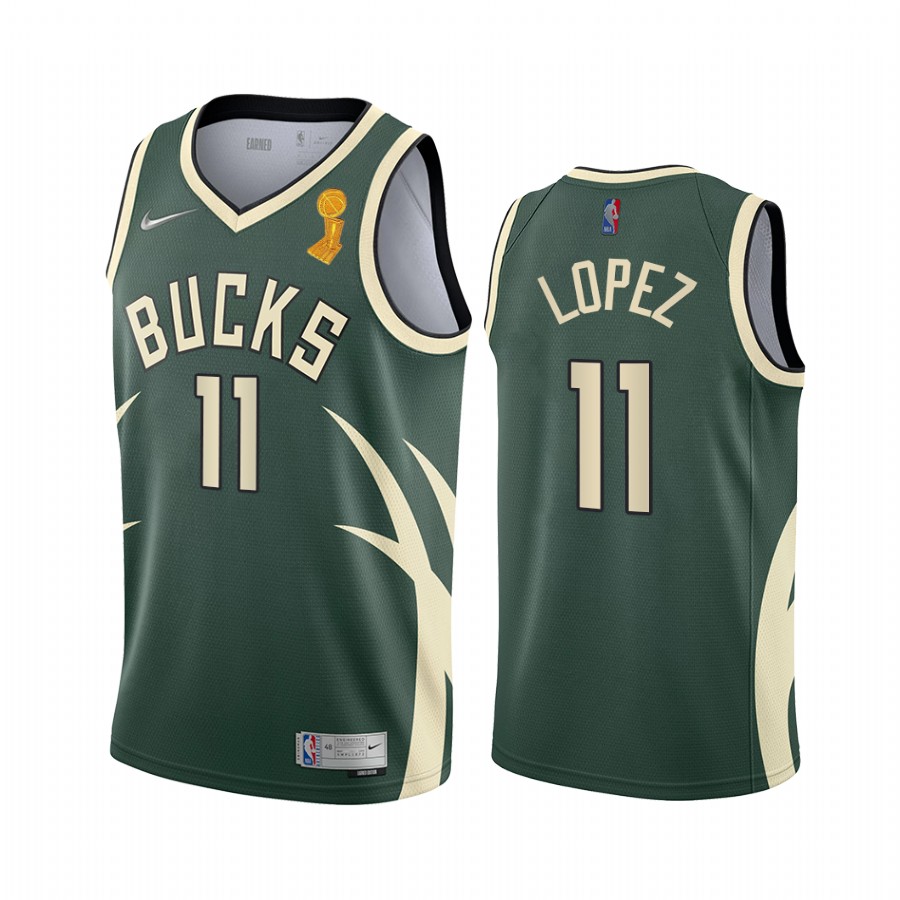 Milwaukee Bucks Brook Lopez 2021 NBA Finals Champions Jersey Green #11