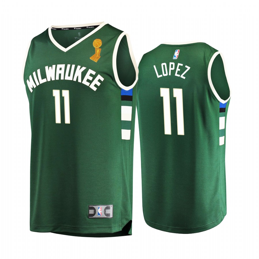 Milwaukee Bucks Brook Lopez 2021 NBA Finals Champions Jersey Green  #11