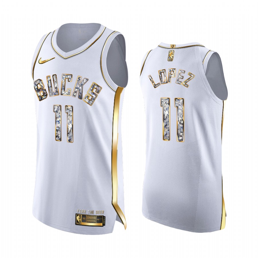 Milwaukee Bucks Brook Lopez White Diamond Edition Jersey 2022 NBA Playoffs #11