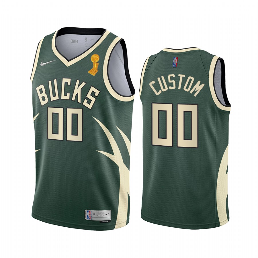 Milwaukee Bucks Custom 2021 NBA Finals Champions Jersey Green #00