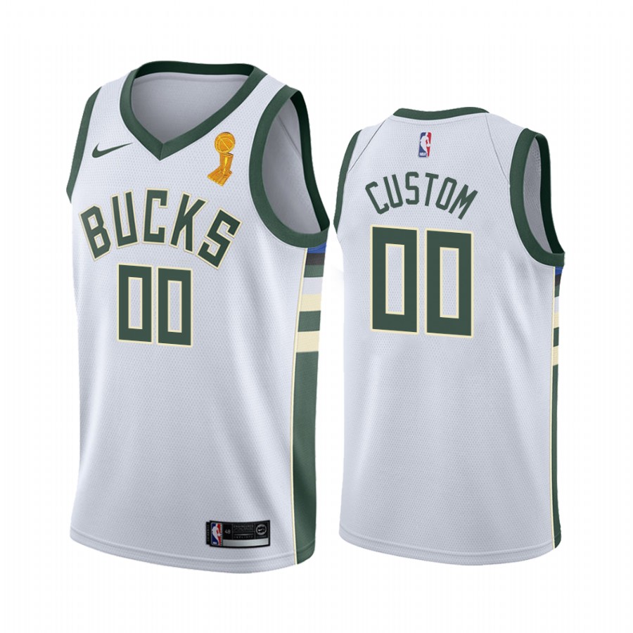 Milwaukee Bucks Custom 2021 NBA Finals Champions Jersey White #00