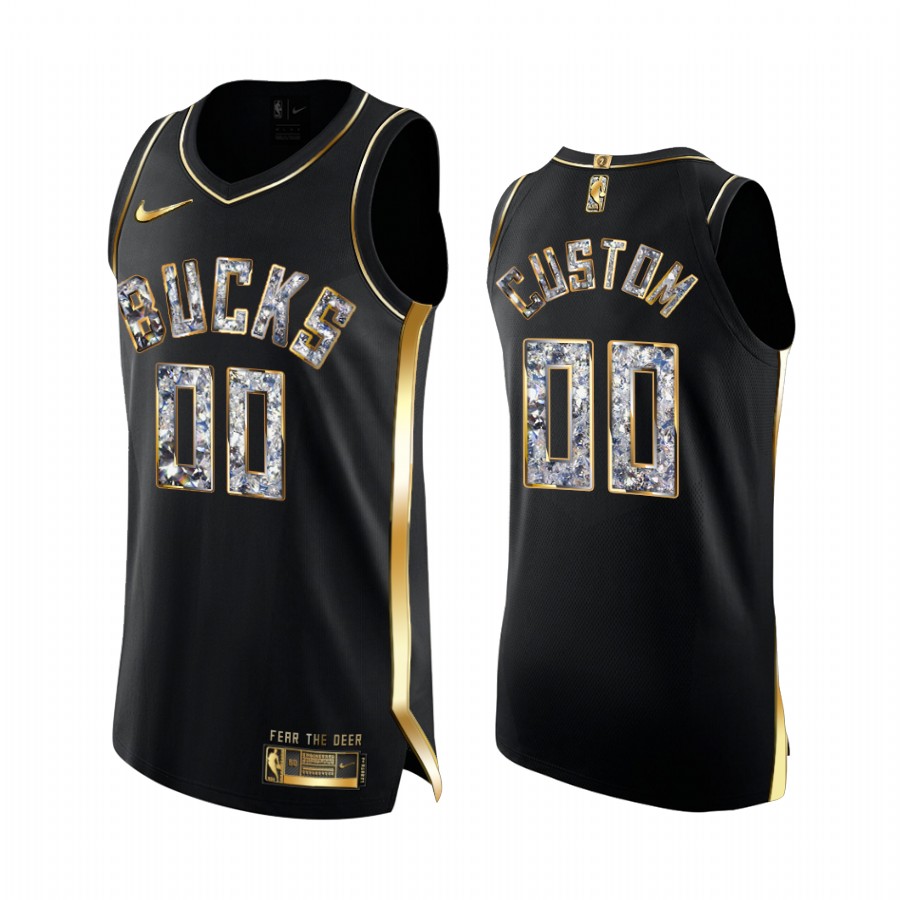 Milwaukee Bucks Custom Black Golden Diamond Edition Jersey 2022 NBA Playoffs #00
