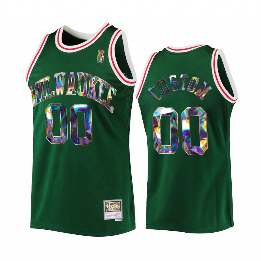Milwaukee Bucks Custom Green NBA 75th Diamond Badge Men Jersey Throwback
