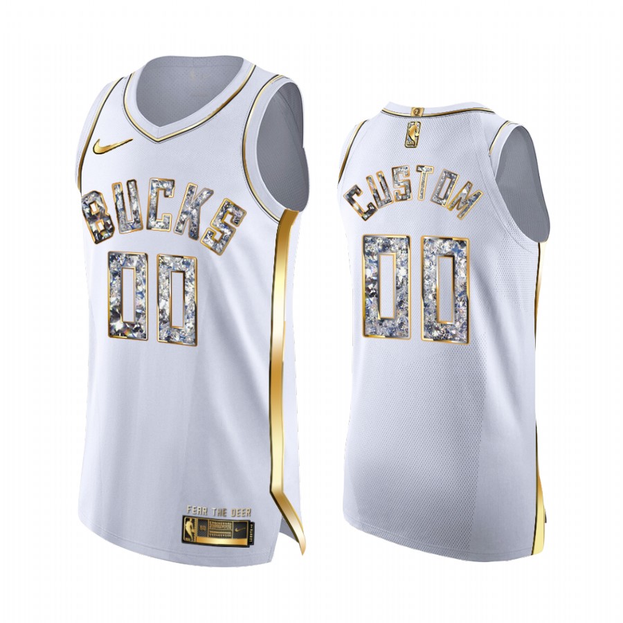 Milwaukee Bucks Custom White Diamond Edition Jersey 2022 NBA Playoffs #00