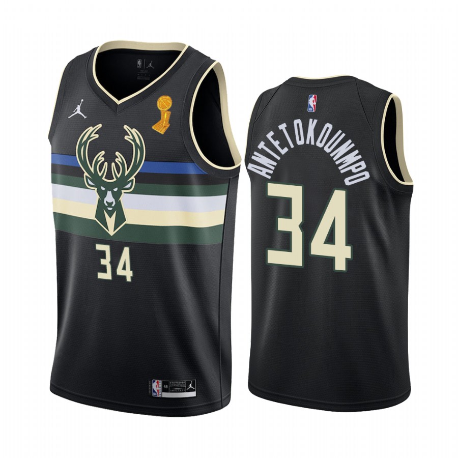 Milwaukee Bucks Giannis Antetokounmpo 2021 NBA Finals Champions Jersey Black #34
