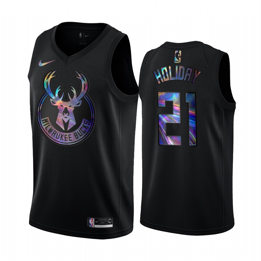 Milwaukee Bucks Jrue Holiday #21 Jersey Iridescent Holographic Black Limited Edition