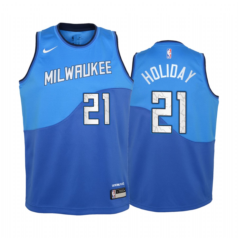 Milwaukee Bucks Jrue Holiday 2020-21 City Edition Blue Youth Jersey - New Uniform