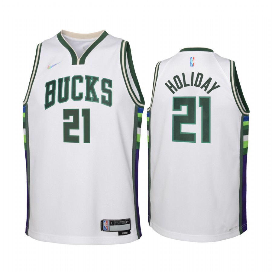 Milwaukee Bucks Jrue Holiday City Edition White Youth Jersey NBA 75th Season #21