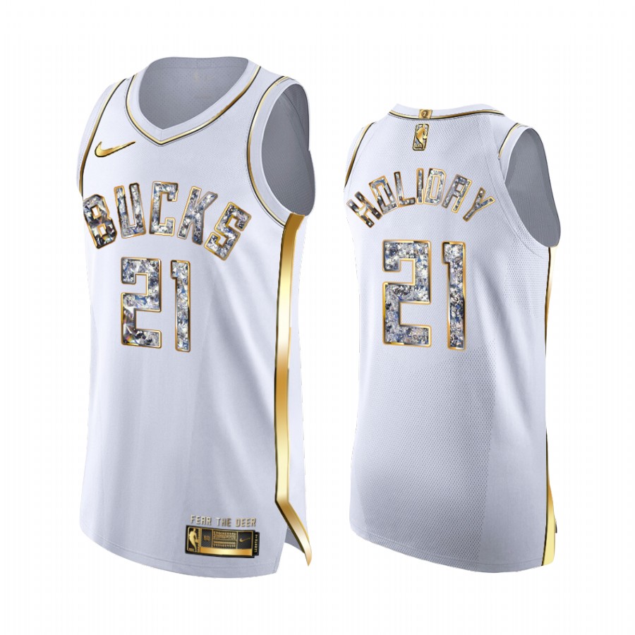 Milwaukee Bucks Jrue Holiday White Diamond Edition Jersey 2022 NBA Playoffs #21