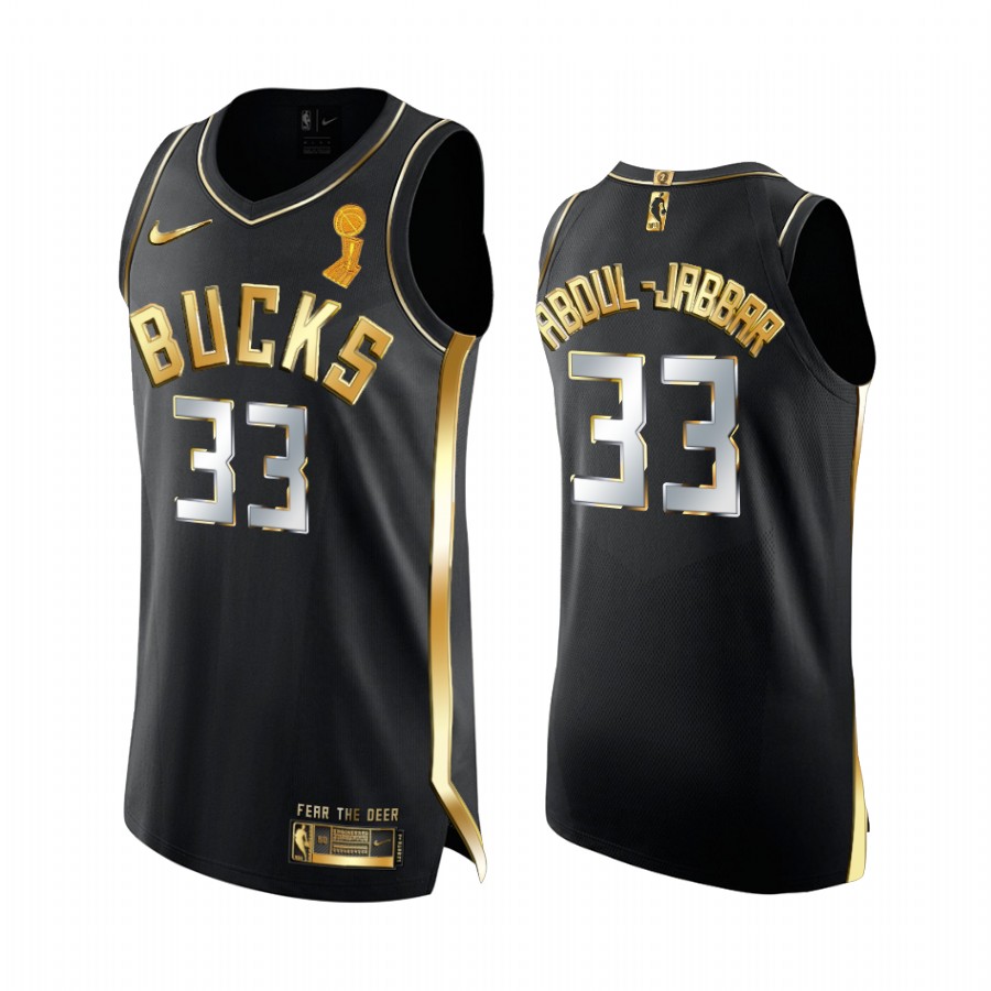 Milwaukee Bucks Kareem Abdul-Jabbar 2021 NBA Finals Champions Jersey Black Golden Edition #33