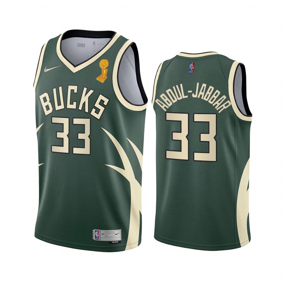 Milwaukee Bucks Kareem Abdul-Jabbar 2021 NBA Finals Champions Jersey Green #33