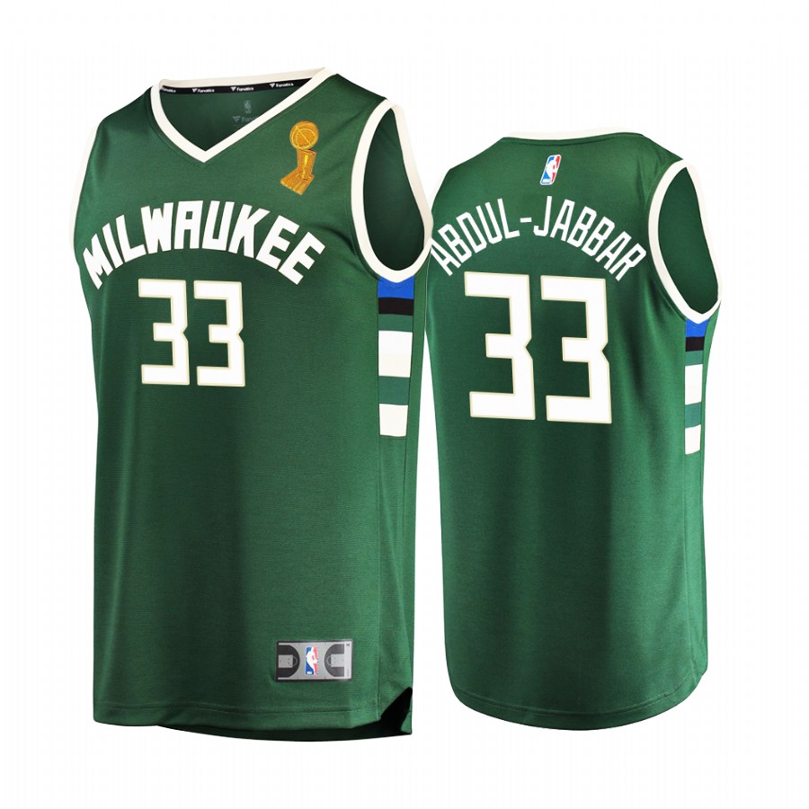 Milwaukee Bucks Kareem Abdul-Jabbar 2021 NBA Finals Champions Jersey Green  #33