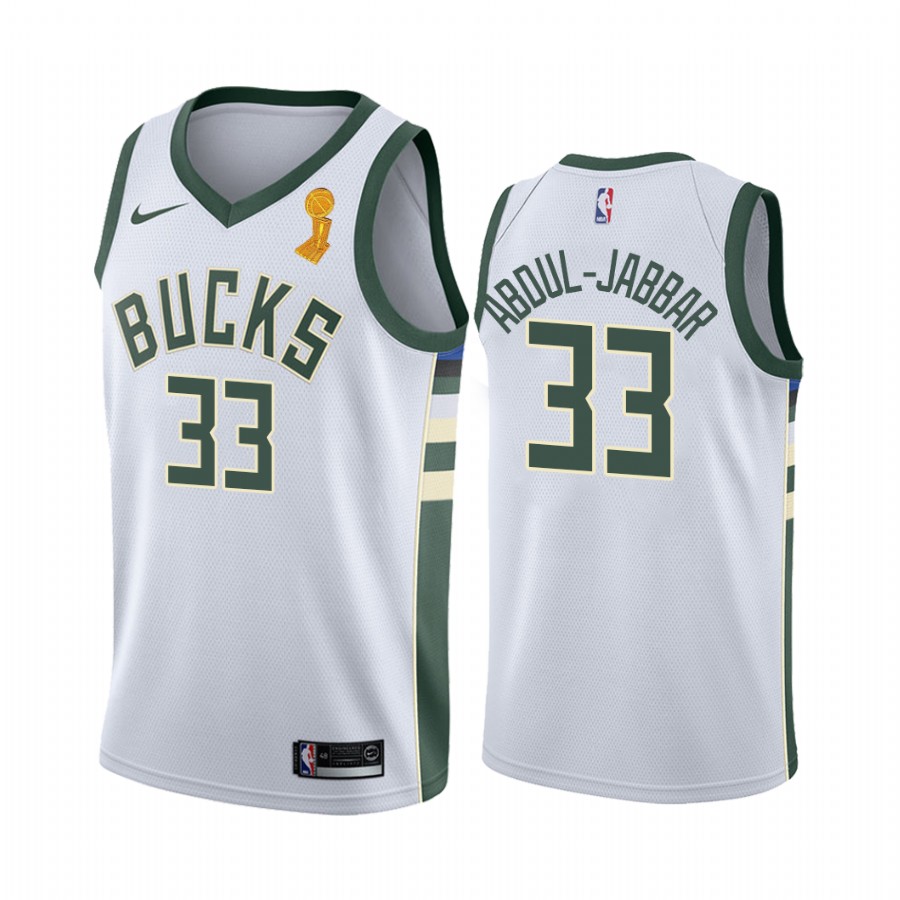 Milwaukee Bucks Kareem Abdul-Jabbar 2021 NBA Finals Champions Jersey White #33