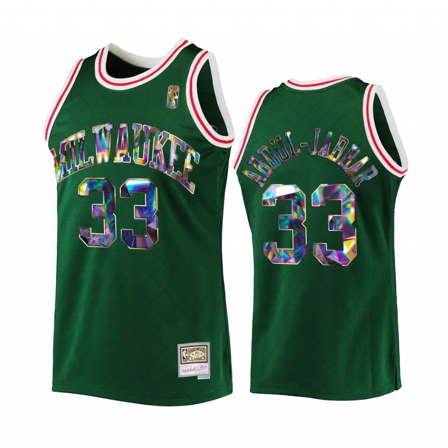 Milwaukee Bucks Kareem Abdul-Jabbar Green NBA 75th Diamond Badge Men Jersey Throwback