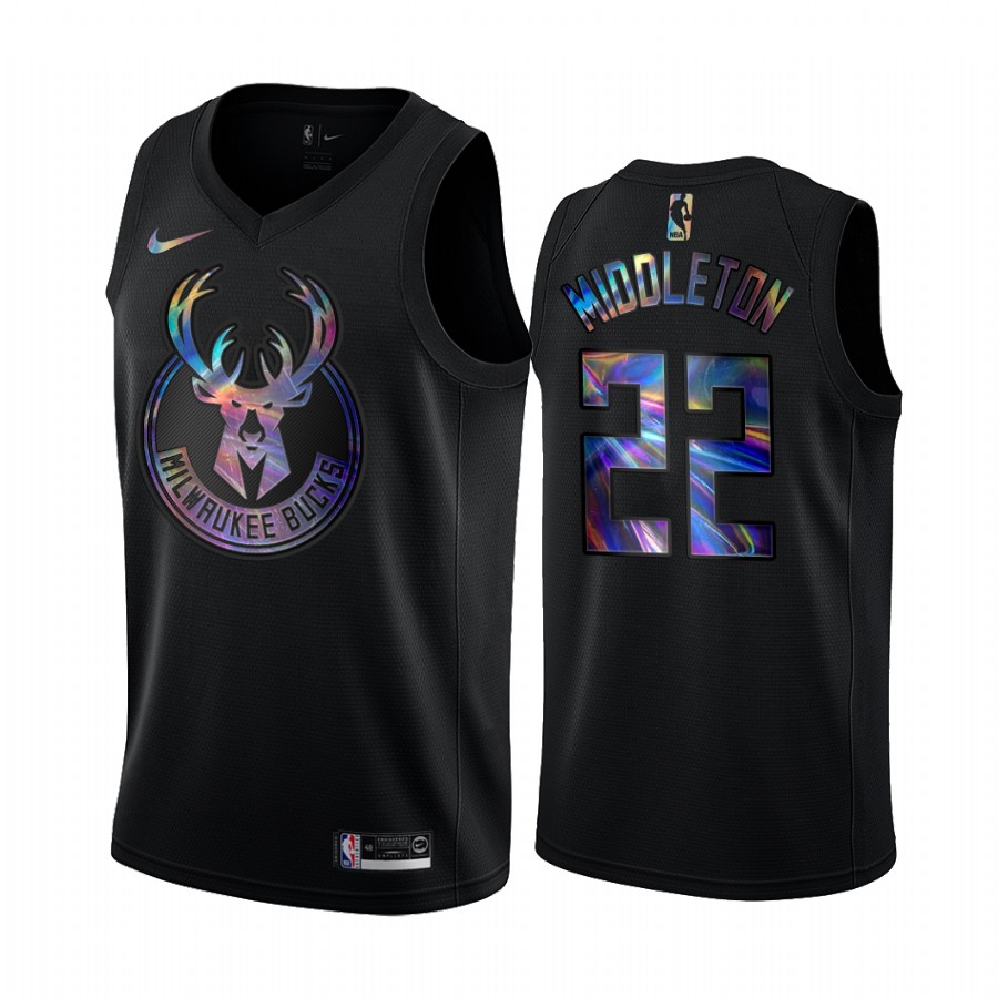 Milwaukee Bucks Khris Middleton #22 Jersey Iridescent Holographic Black Limited Edition