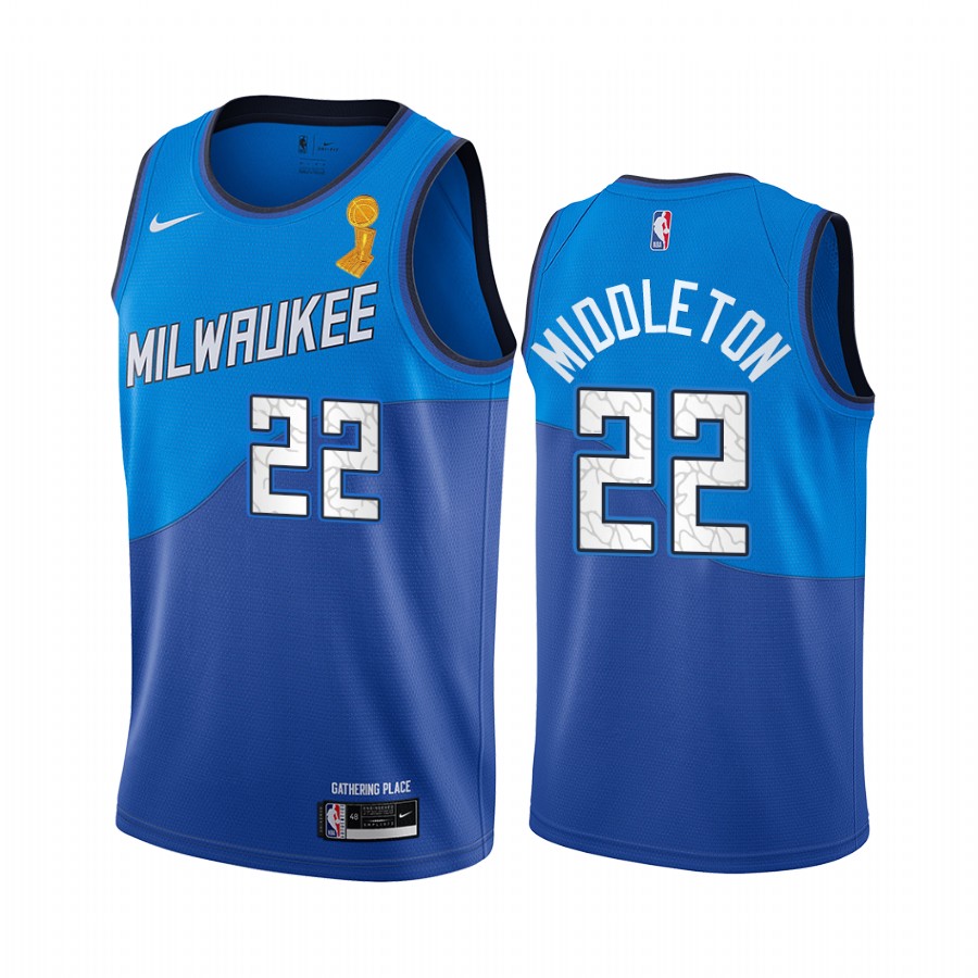 Milwaukee Bucks Khris Middleton 2021 NBA Finals Champions Jersey Blue City Edition #22