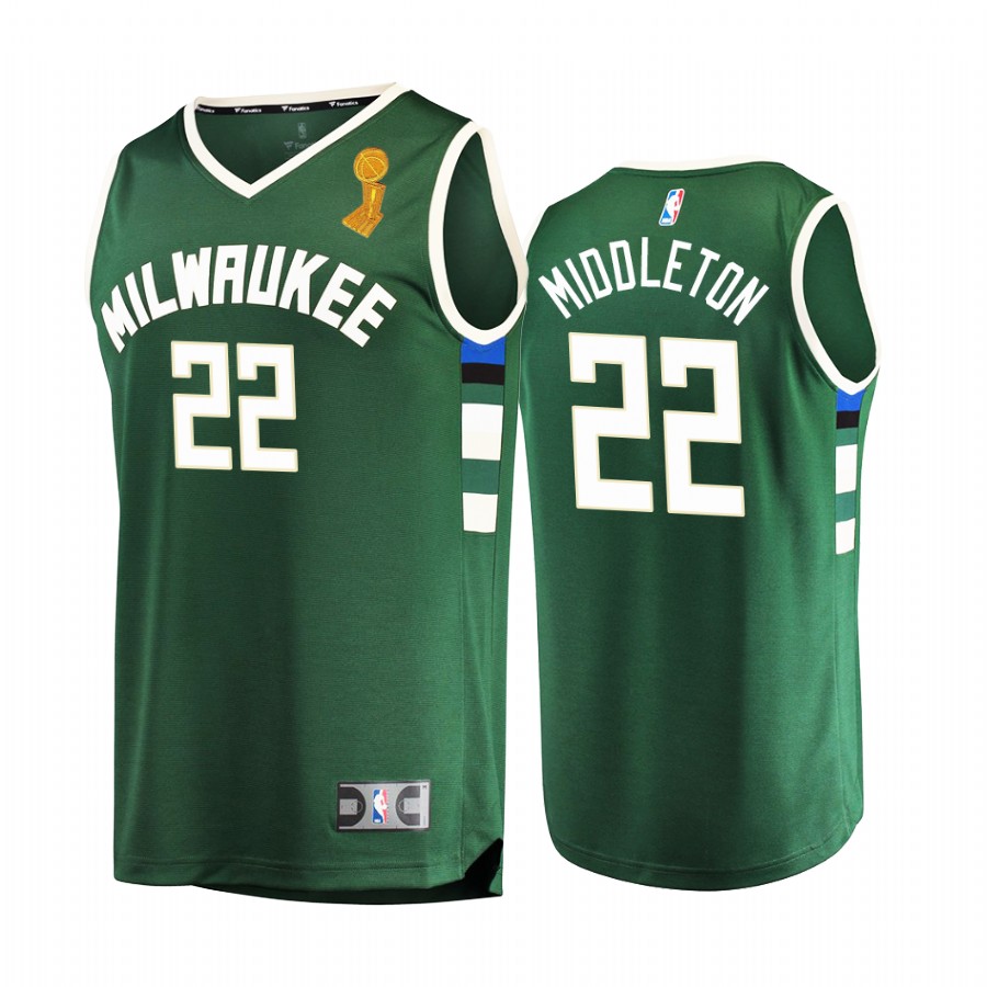 Milwaukee Bucks Khris Middleton 2021 NBA Finals Champions Jersey Green  #22