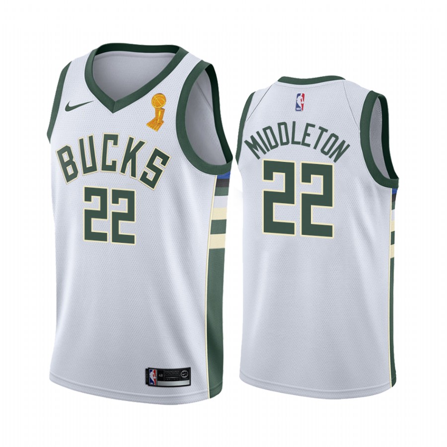 Milwaukee Bucks Khris Middleton 2021 NBA Finals Champions Jersey White #22