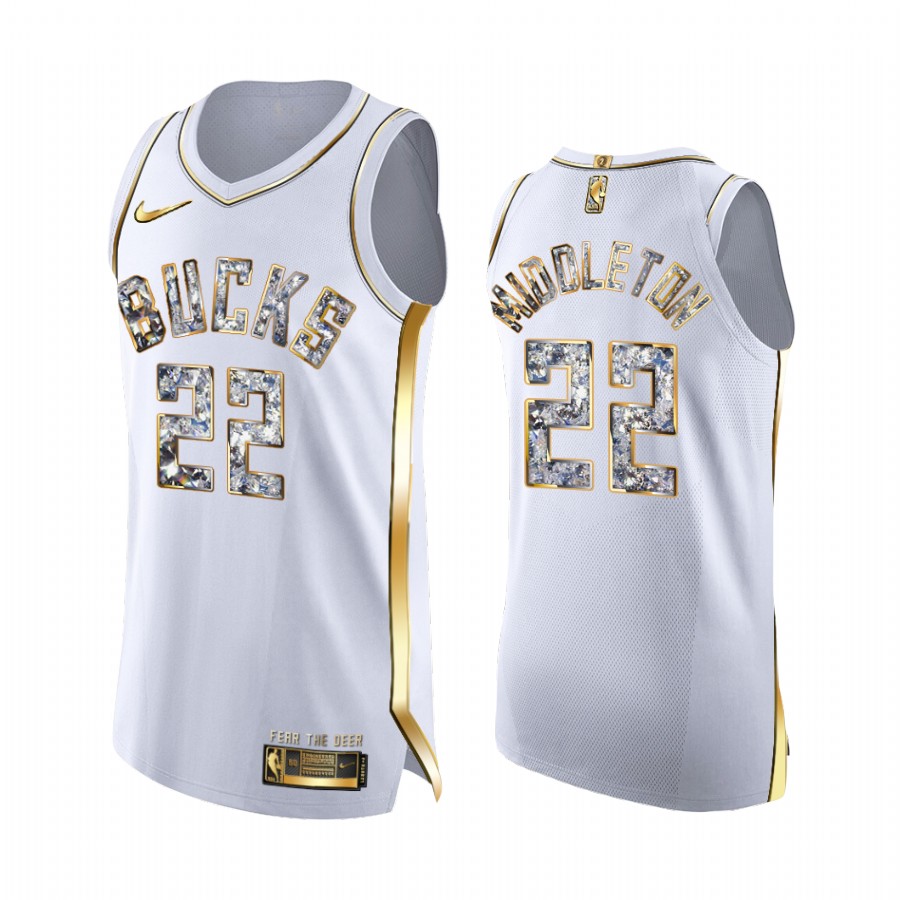 Milwaukee Bucks Khris Middleton White Diamond Edition Jersey 2022 NBA Playoffs #22