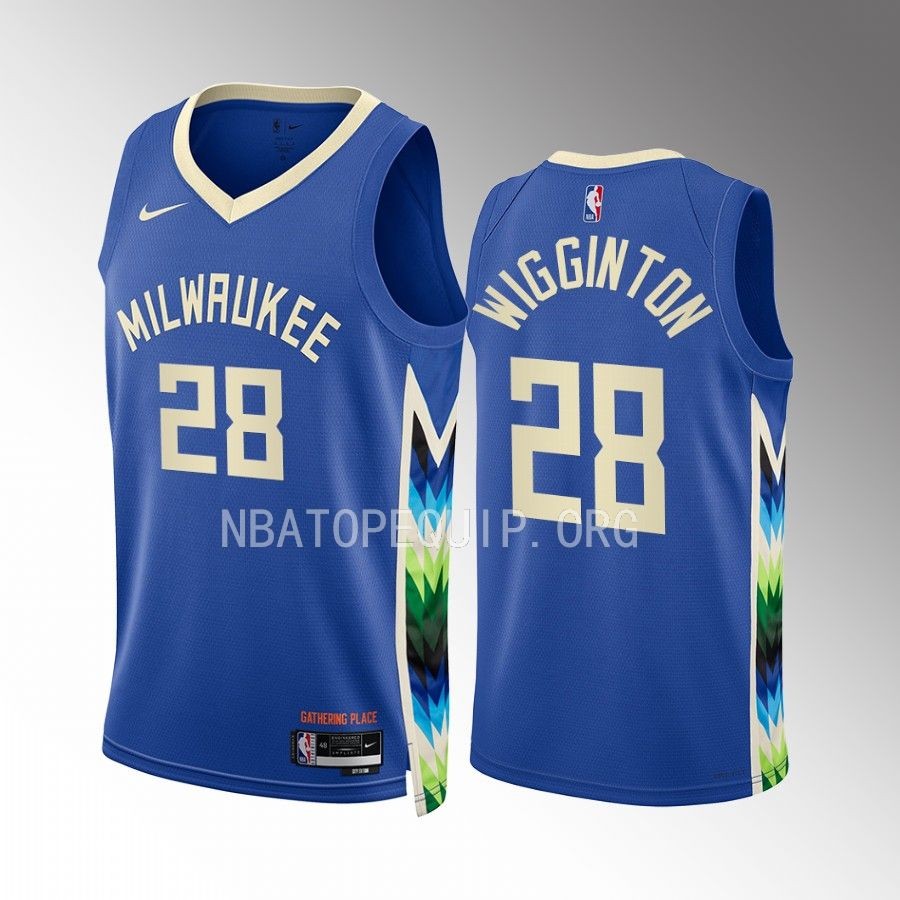 Milwaukee Bucks Lindell Wigginton 2022-23 City Edition Blue #28 Jersey Swingman