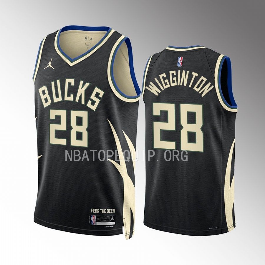 Milwaukee Bucks Lindell Wigginton 2022-23 Statement Edition Black #28 Jersey Swingman