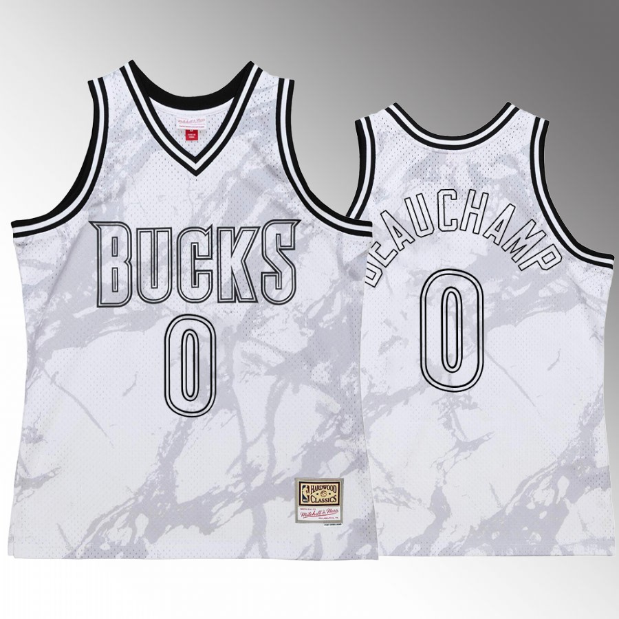 Milwaukee Bucks MarJon Beauchamp White Marble Men Jersey Hardwood Classics