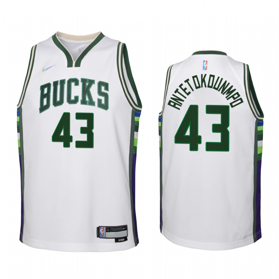 Milwaukee Bucks Thanasis Antetokounmpo City Edition White Youth Jersey NBA 75th Season #43