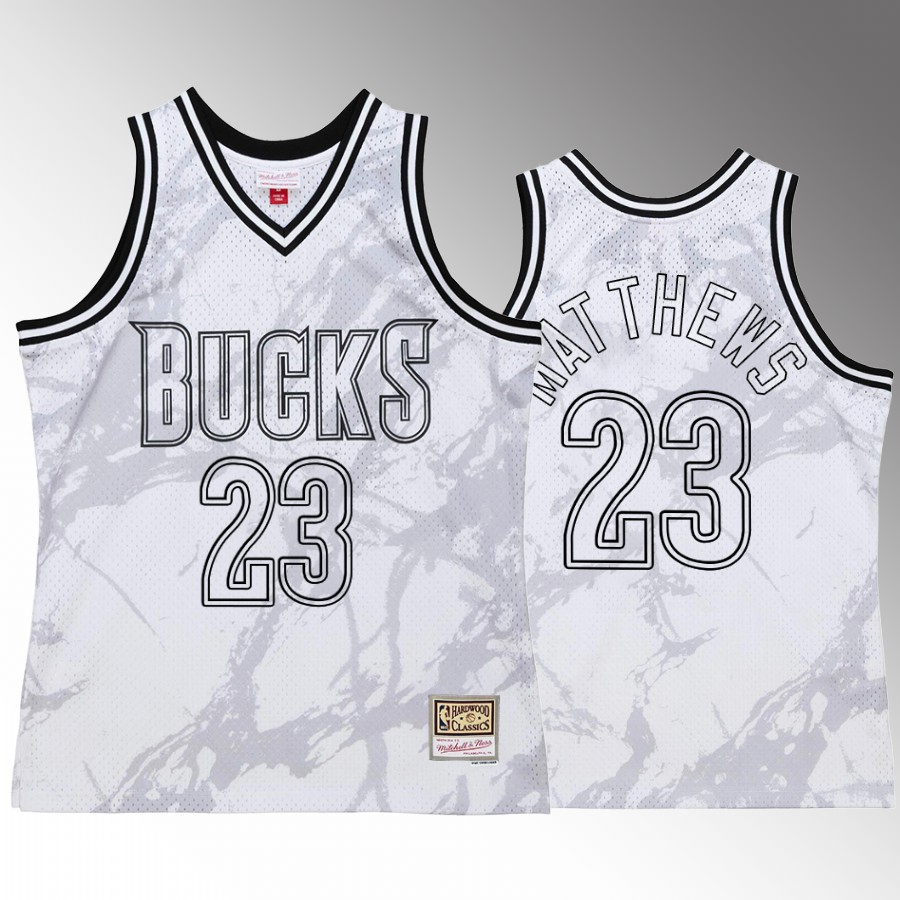 Milwaukee Bucks Wesley Matthews White Marble Men Jersey Hardwood Classics