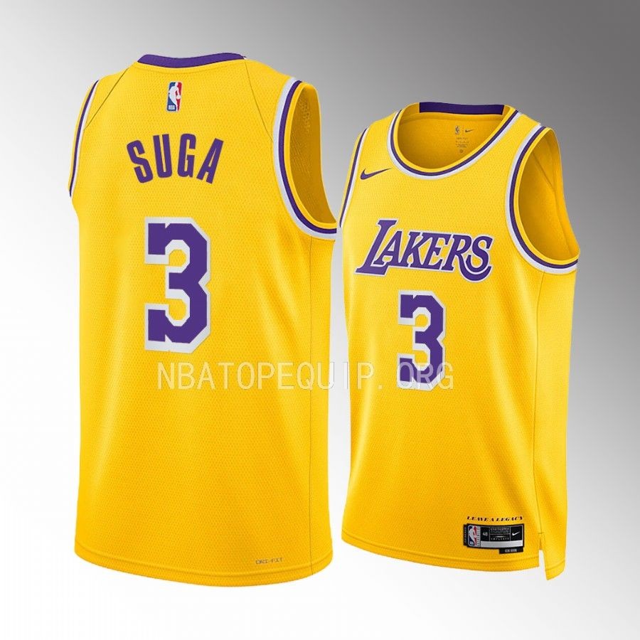 Min Yoon-gi SUGA Los Angeles Lakers #3 Gold Jersey Icon Edition