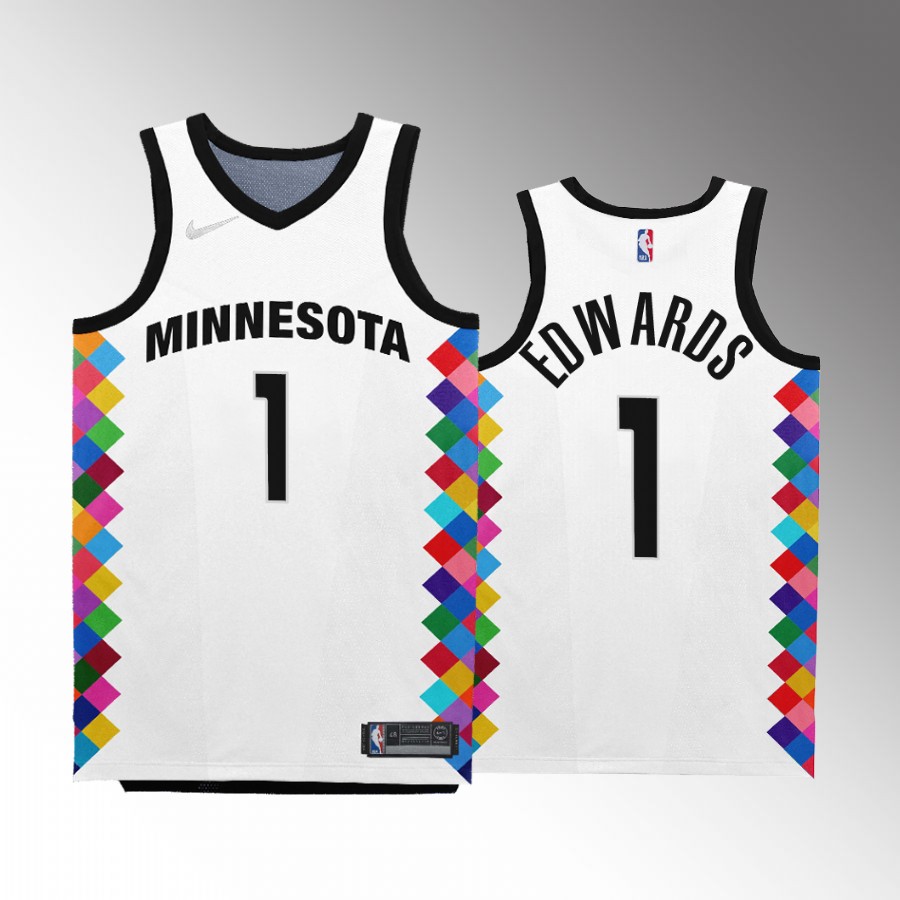Minnesota Timberwolves Anthony Edwards 2022-23 City Edition White #1 Jersey Bob Dylan