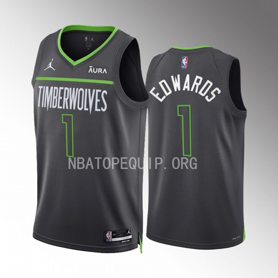 Minnesota Timberwolves Anthony Edwards 2022-23 Statement Edition Anthracite #1 Jersey Swingman