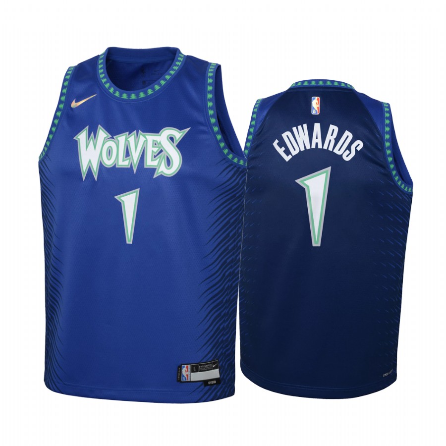 Minnesota Timberwolves Anthony Edwards City Edition Blue Youth Jersey ...