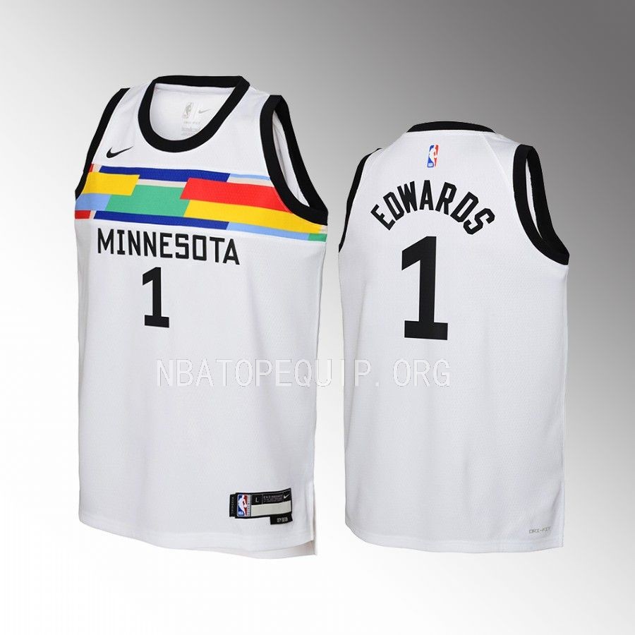 Minnesota Timberwolves Anthony Edwards City Edition White Youth Jersey Swingman #1