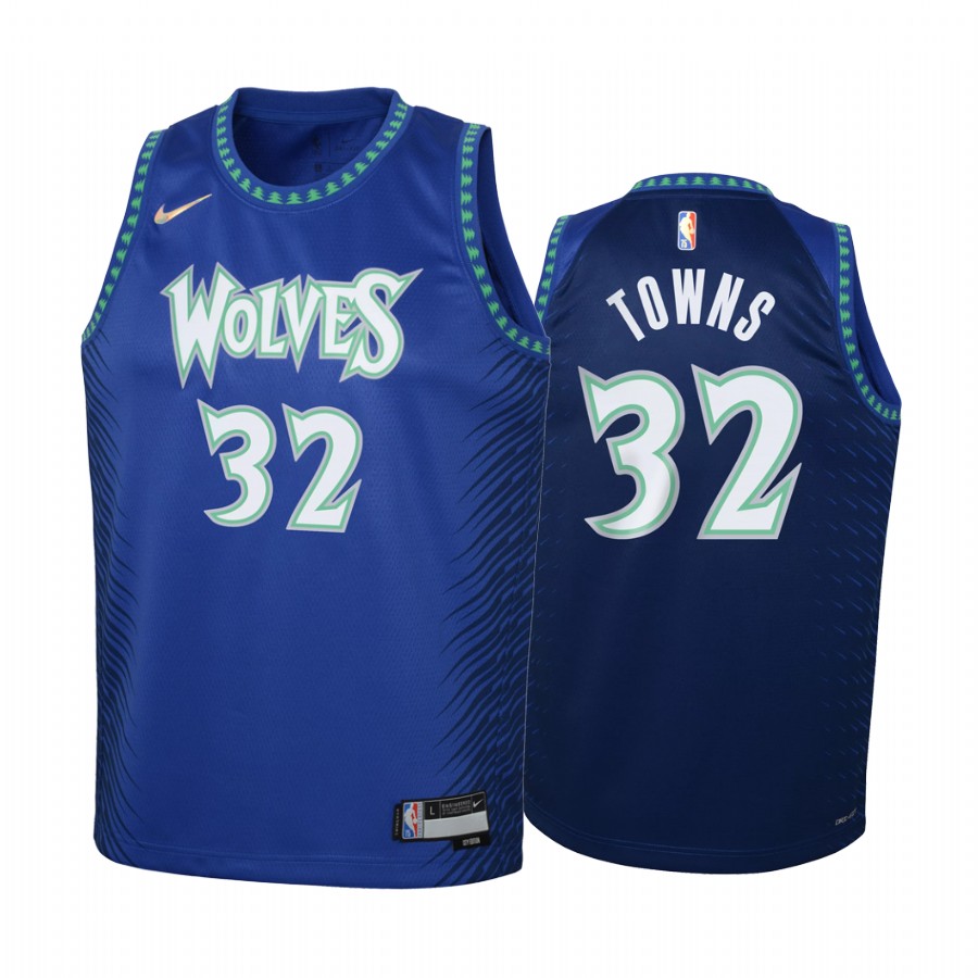 Minnesota Timberwolves Karl-Anthony Towns City Edition Blue Youth Jersey NBA 75th Season #32