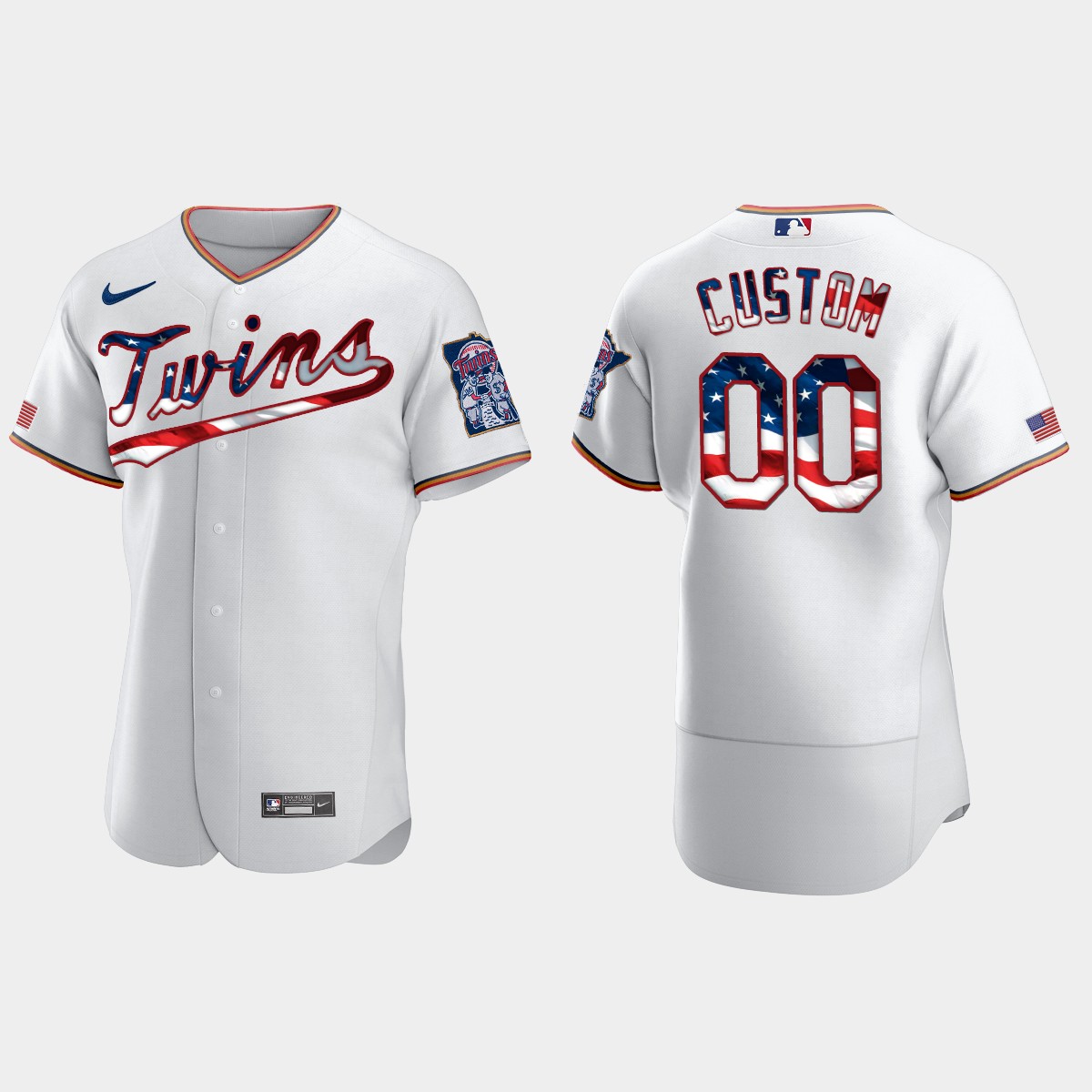 Minnesota Twins Custom 2020 Stars And Stripes 4th of July Jersey - White