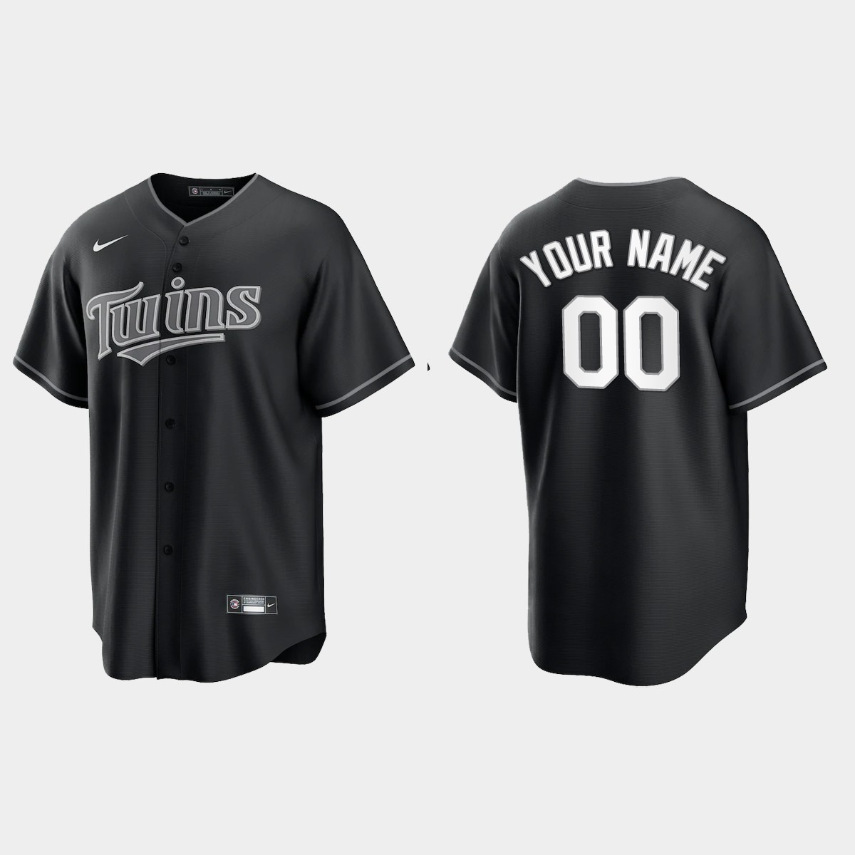 Minnesota Twins Custom 2021 All Black Fashion Jersey - Black White