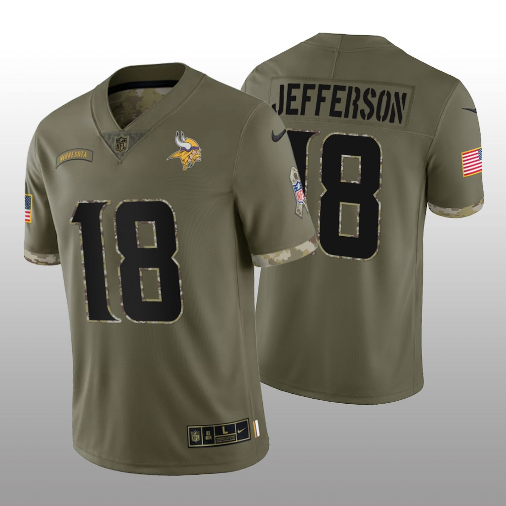Minnesota Vikings Justin Jefferson Olive Jersey 2022 Salute To Service - Men's