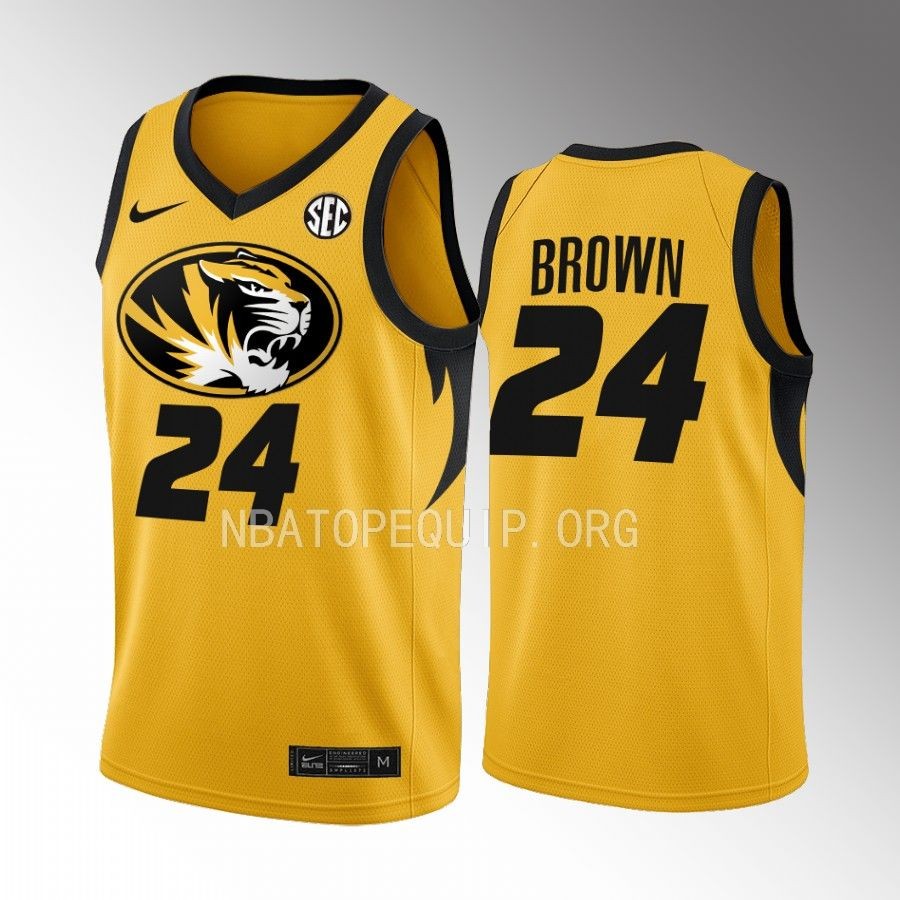 Missouri Tigers Kobe Brown Jersey 2022-23 Alternate  Gold Uniform