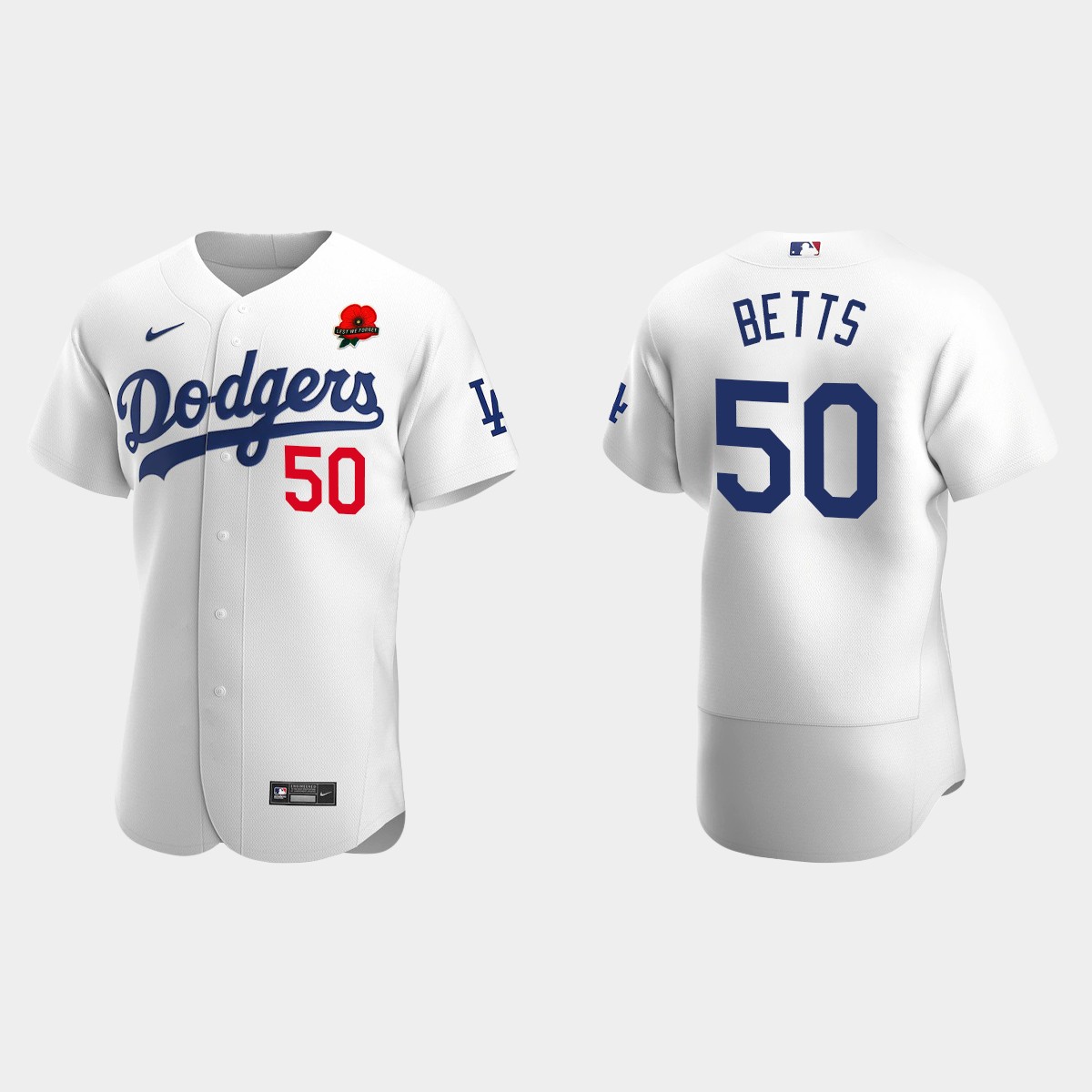 Mookie Betts Los Angeles Dodgers 2022 Memorial Day Poppy Patch Jersey - White