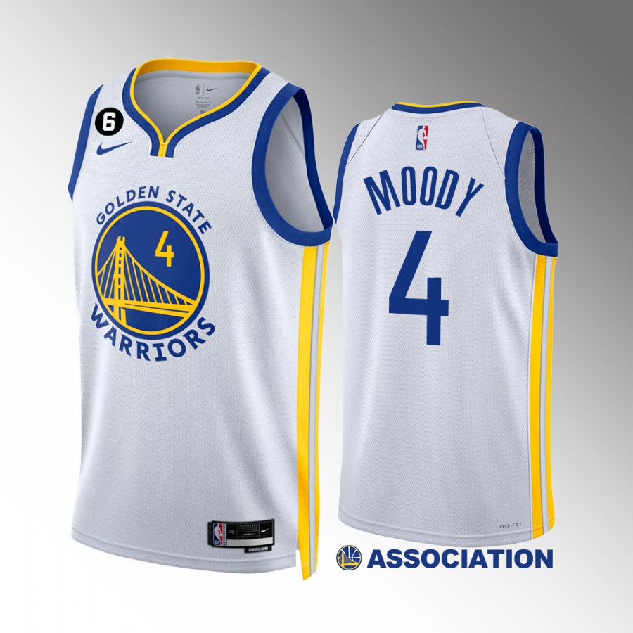 Moses Moody 2022-23 Golden State Warriors White #4 Association Edition Jersey NO.6 Patch